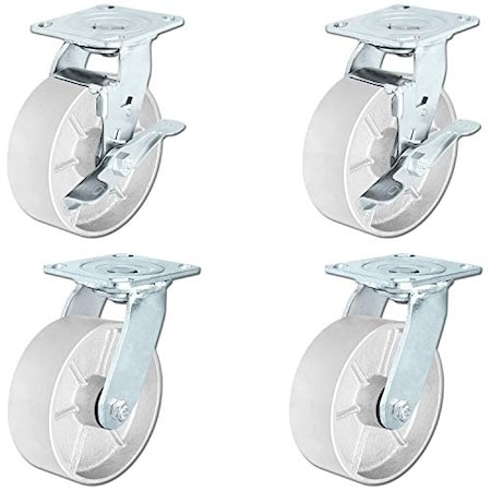 Casterhq 6"x2" Steel Wheel Casters, Swivel Casters 2 W/ Top Locki, PK4 HD-6X2SS-2SB2S